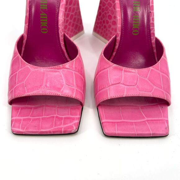 ATTICO Devon Mules Hot Pink Croc Embossed Leather Size 8 Sandals Heels Sexy Fun - Picture 9 of 16